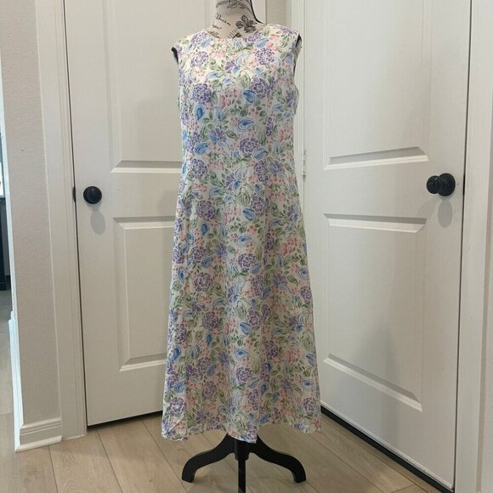 VTG Norm Thompson‎ Womens Midi Dress 10 Floral Silk Blend Bohemian Cottagecore